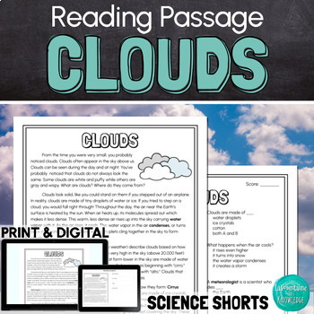 Preview of Clouds Reading Comprehension Passage PRINT and DIGITAL
