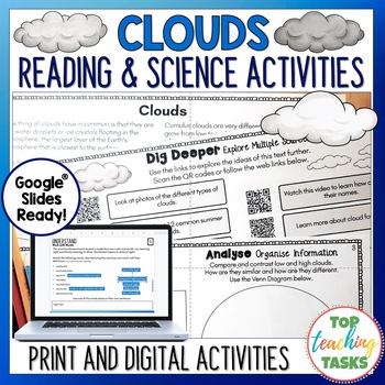 Preview of Clouds Reading Comprehension and Science Passages and Activities - Weather