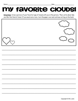 clouds writing prompt worksheets by mrs lane teachers pay teachers