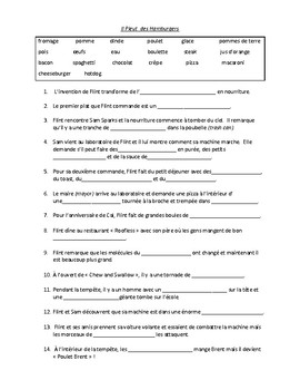 Preview of Cloudy with a Chance of Meatballs (French) Worksheet