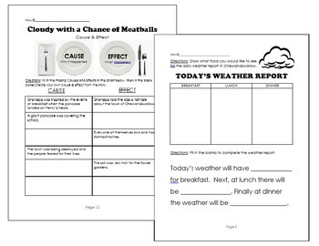 Cloudy With A Chance Of Meatballs Lesson Plans Writing Activities