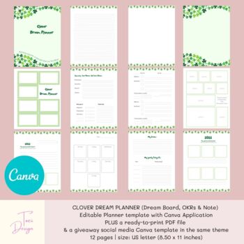 Preview of Clover Dream Planner: Goal Planner Canva Template & PDF