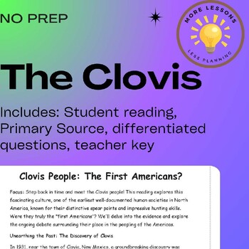 Preview of Clovis: First Americans Pre-Colonial Reading Comprehension Worksheet