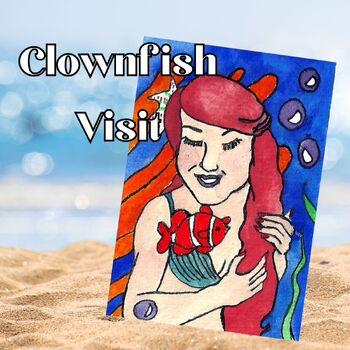 Preview of Clownfish Visit Mermaid Fantasy Sea Ocean Clip Art, Classroom Decor