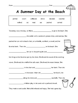 Cloze Activity - Past Tense Verbs - Summer by Interactive Printables