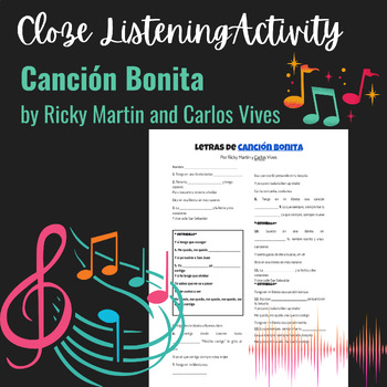 Preview of Cloze Listening Activity: Canción Bonita by Ricky Martin and Carlos Vives