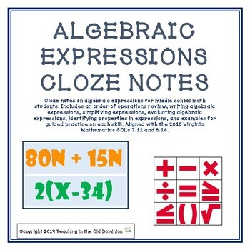 Preview of Cloze Notes on Algebraic Expressions