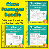Cloze Reading Passages & Comprehension Questions {Bundle} Reading Levels 2 - 5