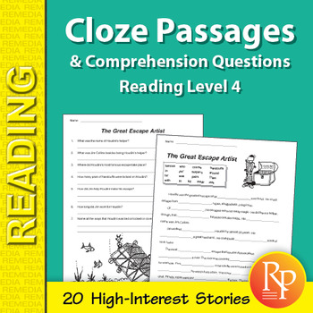 Preview of Cloze Reading Passages & Comprehension Activities: Critical Thinking Worksheets