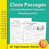 20 Cloze Passages & Comprehension Questions for Reading Level 5 - Activities