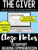 Cloze Notes for The Giver- Individual Copy (students write