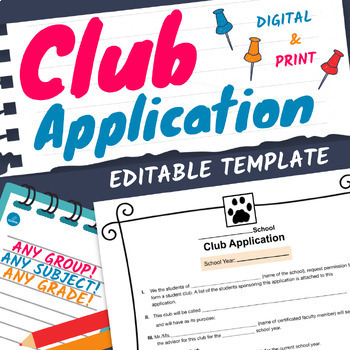 Preview of Club Application Form - Digital & Print - Editable - Official docs - all ages
