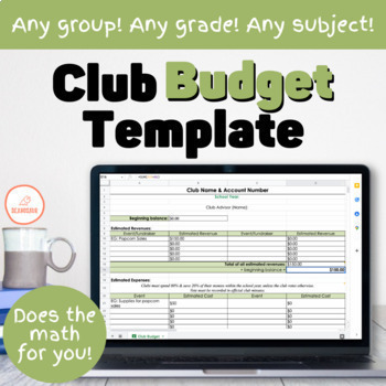 Preview of Club Budget TEMPLATE for teachers & admin - Club Forms - Does the math for you!