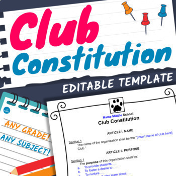Preview of Club Constitution TEMPLATE - EDITABLE - Forms - Official Doc - Any club