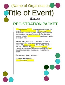 Club/Activity Registration Packet by Mona G | Teachers Pay Teachers