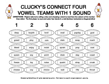 Preview of Clucky's Connect 4: Vowel Teams Game (ee, oi, oy, ai, ay, oa)- Orton Gillingham
