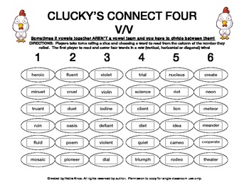 Preview of Clucky's Connect 4:V/V Split Syllables Between Vowels Game-Orton Gillingham Read