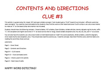 Clue #3 An Activity to Review Open Closed and VCE Syllables TpT