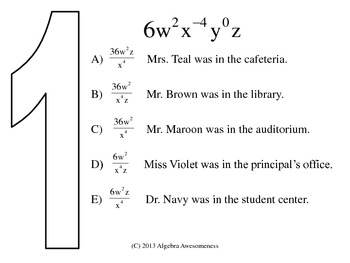 Clue Exponents And Exponential Functions Review Game By Algebra Awesomeness