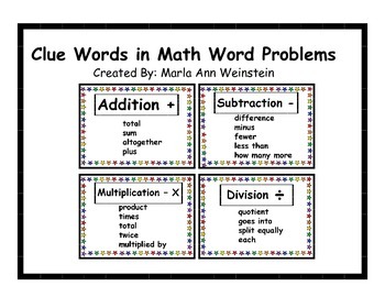 Clue Words in Math Word Problems by Marla Ann Weinstein TpT