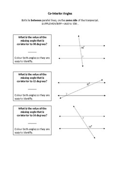 Co Interior Angles Introductory Task By Jaimi Parker Tpt