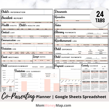 Preview of Co-Parenting Planner Google Sheets Spreadsheet