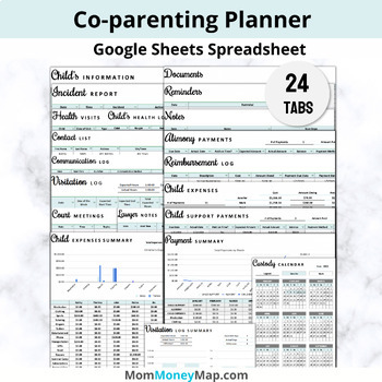 Preview of Co-Parenting Planner Google Sheets Spreadsheet - Sky Blue