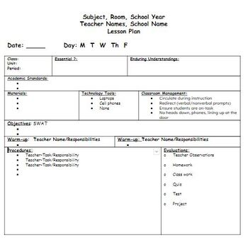 Preview of Co-Teaching Lesson Plan Template