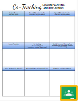 Preview of Co-teaching/Instructional Assistant Lesson Planning and Reflection