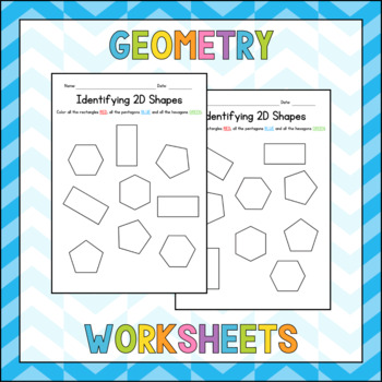 Preview of CoIoring & Identifying 2D Shapes (rectangles, pentagons & hexagons) - Geometry