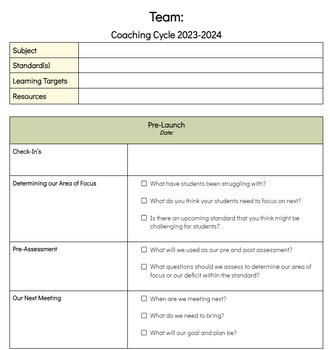 Preview of Coaching Cycle Log - Planner/Agenda