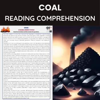 Preview of Coal Reading Comprehension | Non Renewable Energy Sources Fossil Fuels