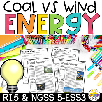 Preview of Coal Vs. Wind Energy Text Passages and Comprehension Questions