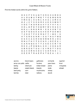 Preview of Coast Miwok & Mission Foods Word Search