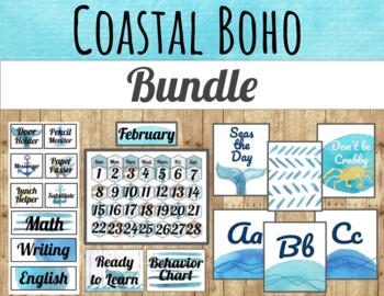 Preview of Coastal Boho Classroom Decor: BUNDLE