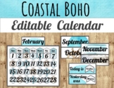 Coastal Boho Classroom Decor: EDITABLE CALENDAR