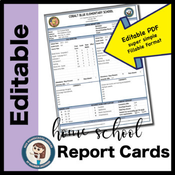 Preview of Cobalt - Homeschool Report Card Template form fillable PDF