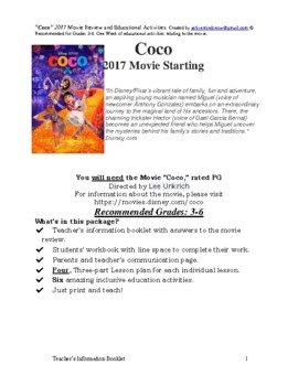 Preview of Coco 2017 Movie review and inclusive educational Activities.