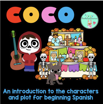 Preview of Coco Complete Unit for Elementary Spanish (slides, game, colorable printables)