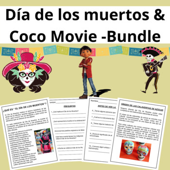 Preview of Coco Movie Guide & Day of the Dead Bundle-El Dia de Los Muertos-Spanish-Advanced