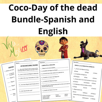 Preview of Coco Movie Guide Day of the Dead- Día de los Muertos Bundle- English and Spanish