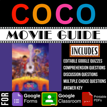 Preview of Coco Movie Guide Day of the Dead Google Forms Quiz Worksheets Differentiated