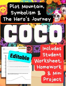 Preview of Coco Movie Guide Plot Mountain Symbolism Hero's Journey Worksheet HW Project