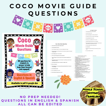 Preview of Coco Movie Guide Questions (English & Spanish.  Dia de los muertos)