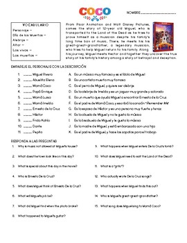 Coco Movie Spanish Worksheets Teaching Resources Tpt.