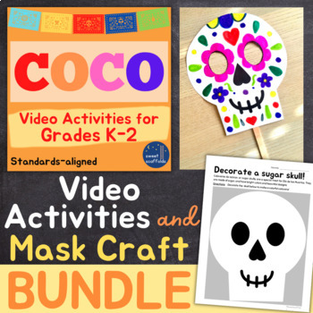 Preview of Coco Video Activities + Calavera Mask Craft BUNDLE! K-2 ELA Standards-aligned