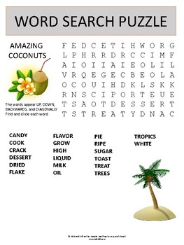 Preview of Coconut Word Search Worksheet Puzzle - Easel Activity Game