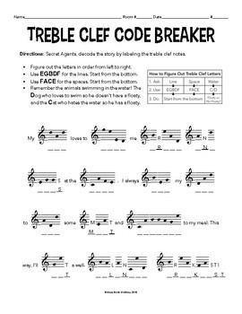 Code Breaker Music Worksheet Set For Treble Clef Bass Clef Alto Clef