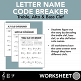 Code Breaker Music Worksheet Set for Treble Clef, Bass Cle