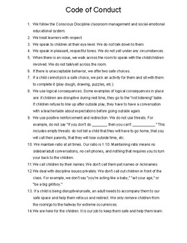 Preview of Code of Conduct for the Conscious Discipline Preschool